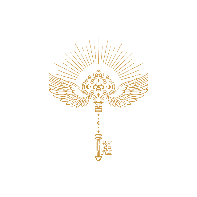Llave dorada con alas